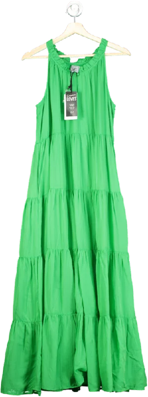 Women's maxi dress frill flair -Eleven Loves Green Ruby Tiered Maxi Dress UK M/L