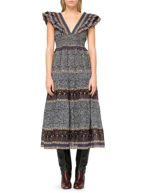 ladies-flared-dress-statement-sweep-Womens Printed Midi Fit & Flare Dress