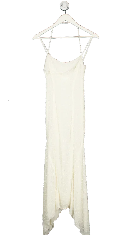 Women's maxi dress lush flair -Oh Polly White Dole Embellished Hankerchief Hem Maxi Dress UK 8