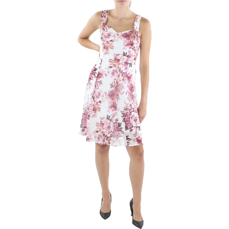 ladies-flared-dress-belted-bloom-Petites Womens Chiffon Floral Fit & Flare Dress