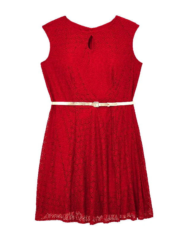 ladies-flared-dress-saffron-silk-Bellaire Fit and Flare Dress | Red