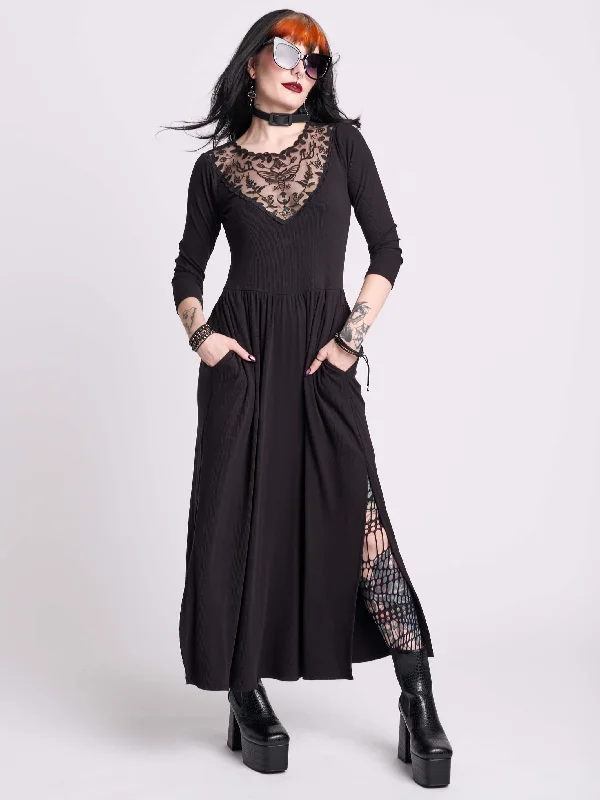 Women's maxi dress rim glow -Dark Delights Maxi Dress