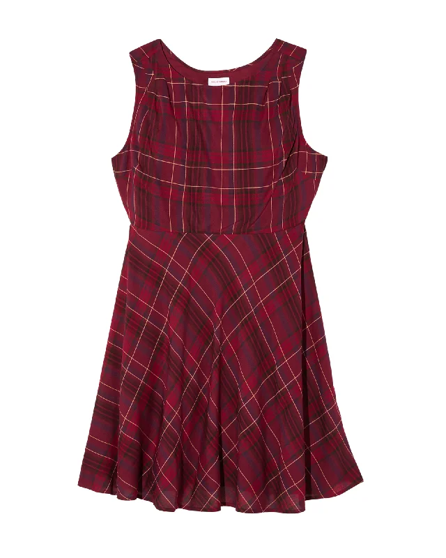 ladies-flared-dress-sleeveless-silk-Annato Sleeveless Yarn Dye Fit and Flare Dress | Burgundy