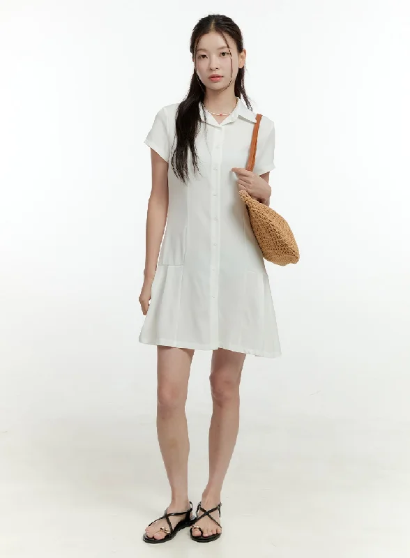 Women's mini dress wide pop -Buttoned Shirt Mini Dress OL422