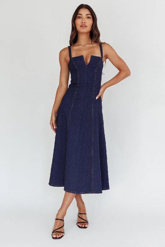 ladies-midi-dress-navy-nimbus-Catch My Drift A-Line Midi Dress Dark Blue