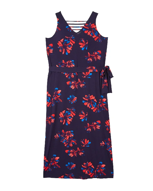 Women's maxi dress rest flair -Olivia Self Tie Maxi Dress | Navy / Pink