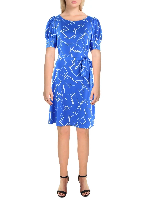 ladies-flared-dress-minimal-muse-Womens Satin Printed Fit & Flare Dress