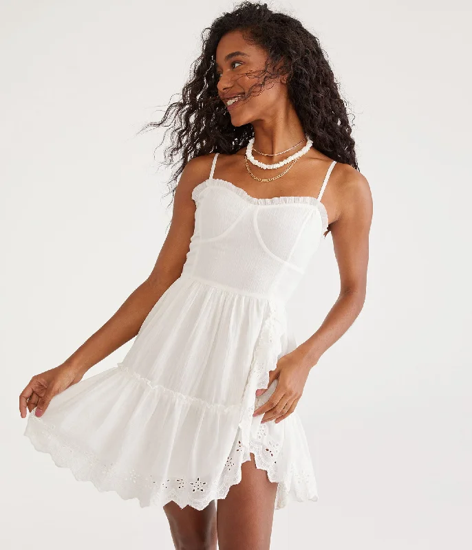 ladies-flared-dress-flirty-flair-Aeropostale Solid Sweetheart Eyelet Fit & Flare Dress