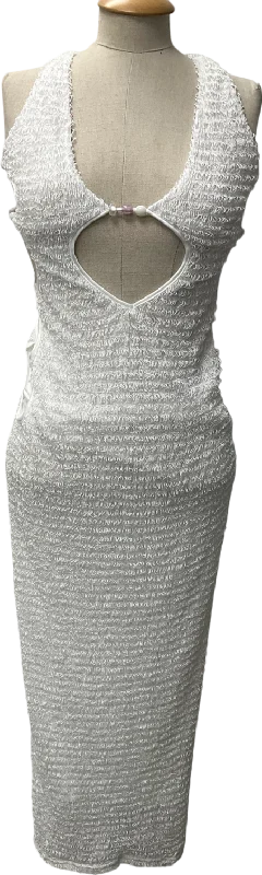 Women's maxi dress rush chic -Ego Halterneck Cut Out Beaded Detail Maxi Dress In White Texture UK 8