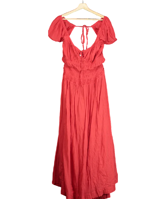 Women's maxi dress rise flair -Free People Red Tie Detail Ruched Maxi Dress UK XL