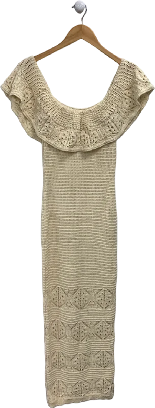 Women's maxi dress pale chic -Lipsy Neutral Bardot Crochet Maxi Dress UK 8