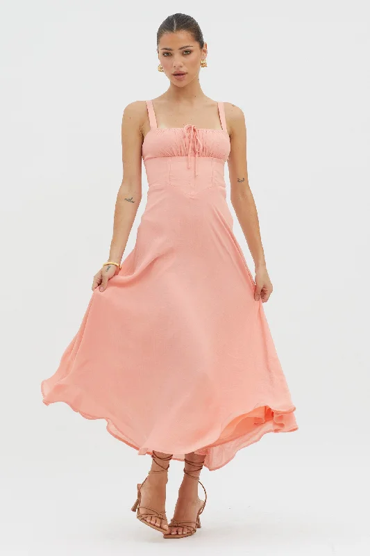 ladies-midi-dress-cerulean-cool-Sweet Pea Tied Bust A-Line Midi Dress Peach