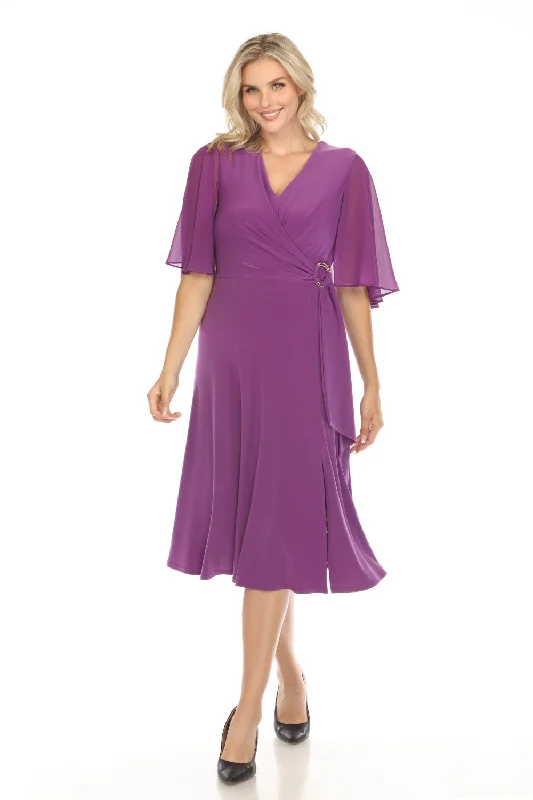 ladies-flared-dress-sunset-sweep-Joseph Ribkoff Chiffon Flutter Sleeve Fit & Flare Dress 231757S24