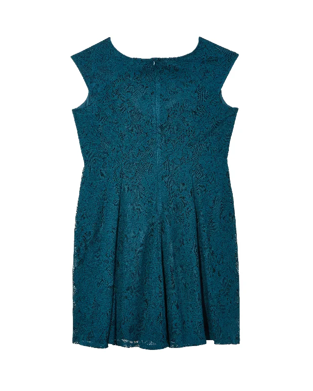 ladies-flared-dress-asymmetric-awe-Galilee Lace Fit & Flare Dress | Teal