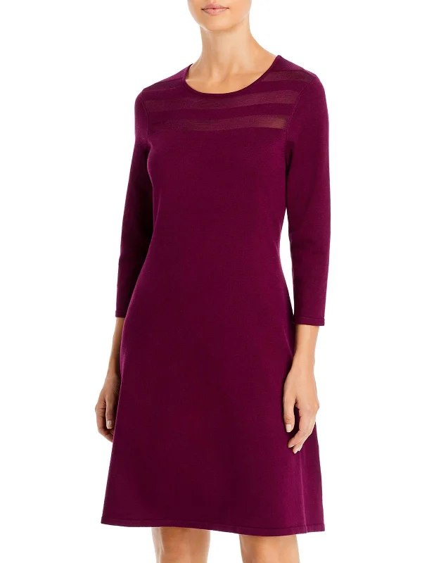 ladies-flared-dress-relaxed-ripple-Womens Long Sleeve Knee Fit & Flare Dress