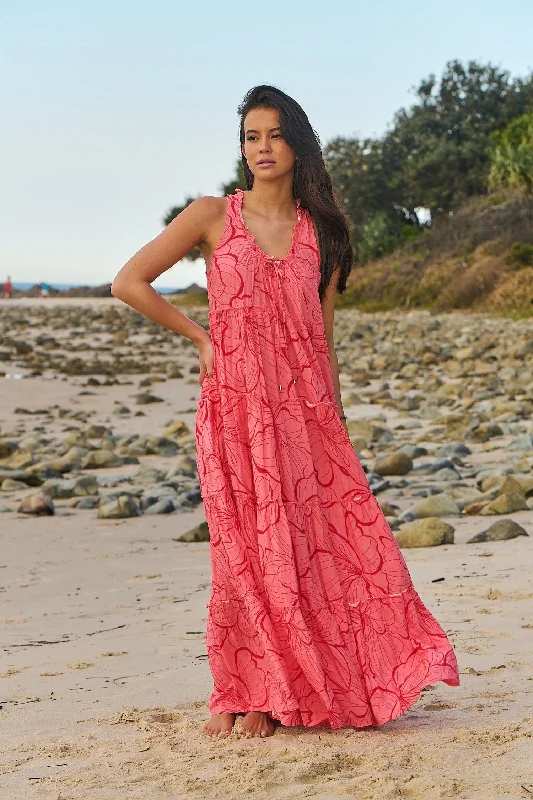 Women's maxi dress coral flair -Erryn Maxi Dress - Rosella