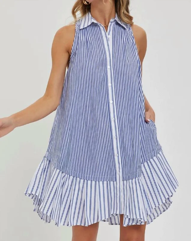 Women's shirt dress gleam glow -Striped Shirt Dress In Blue Stripe