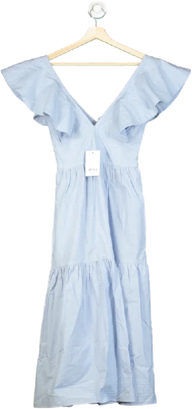 Women's maxi dress kin chic -Misa Blue Smocked Ruffle Maxi Dress UK XS