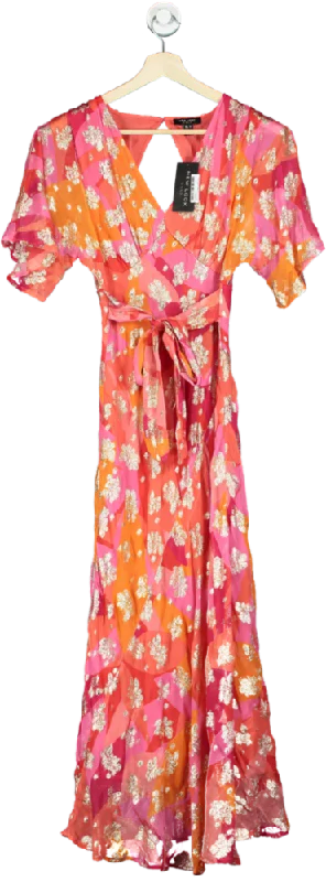 Women's maxi dress cinch chic -New Look Multicolour Gold Flower Maxi Dress UK 8