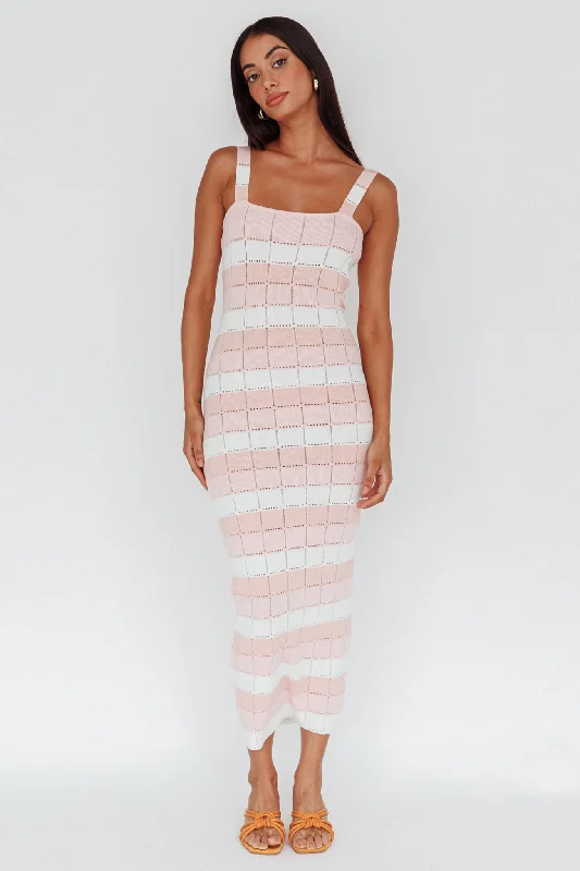 ladies-midi-dress-sleeveless-silk-Chase The Sunrise Knit Midi Dress Striped Pink