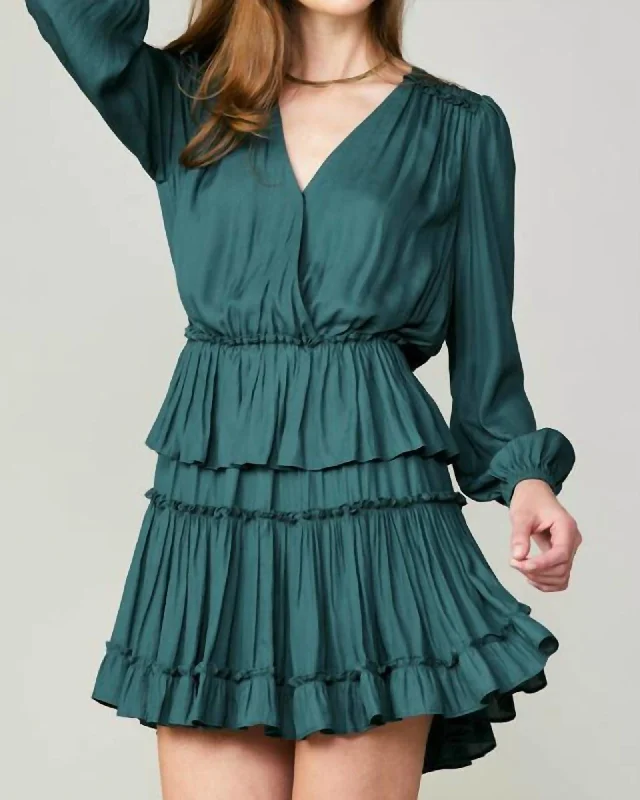 Women's mini dress lively chic -Long Sleeve Tiered Mini Dress In Dark Teal | Dark Teal