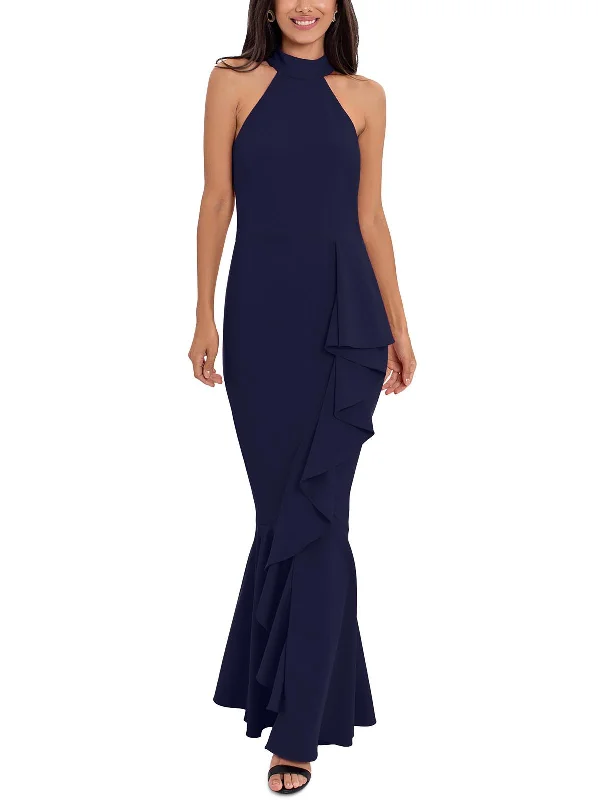 Women's maxi dress now flair -Womens Mock-Neck Maxi Evening Dress