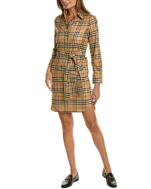 Women's shirt dress keen pop -Burberry Tie Waist Check Shirtdress