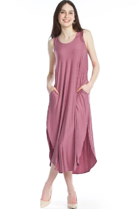 Women's maxi dress bare glow -Papillon Soft Stretch Maxi Dress with Crossback & Pockets, Mauve (PD-12663)