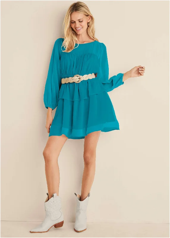 Women's mini dress petal pop -Sheer Beauty Mini Dress - Teal