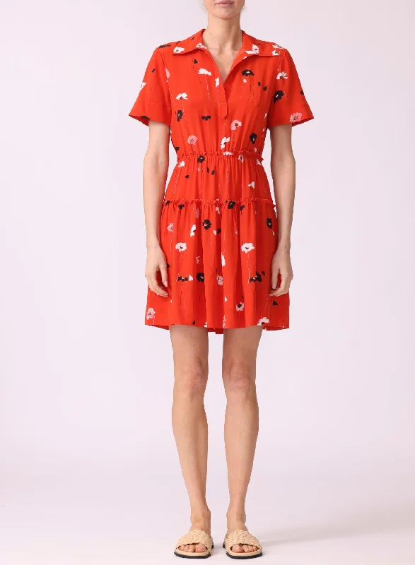 Women's shirt dress wing pop -Ss Shirt Dress W/ Tiered Skirt