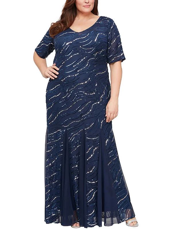 ladies-flared-dress-travel-tide-Plus Womens Sequined Maxi Fit & Flare Dress