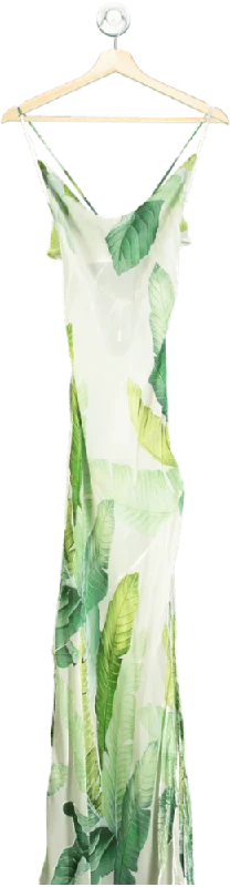 Women's maxi dress off pop -Karen Millen Green Tropical Palm Print Beach Strappy Maxi Dress UK XS