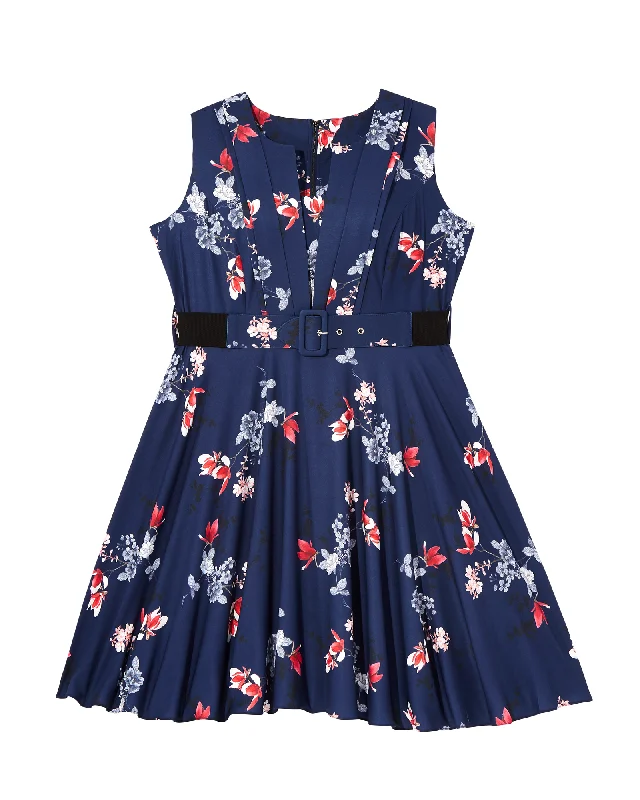 ladies-flared-dress-breathable-bloom-Lyra Belted Fit & Flare Dress  | Navy / Red