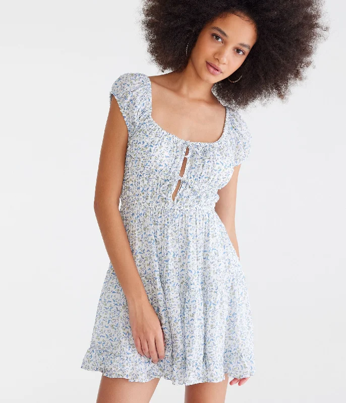 ladies-flared-dress-graceful-glow-Aeropostale Floral Scoop-Neck Double-Tie Fit & Flare Dress