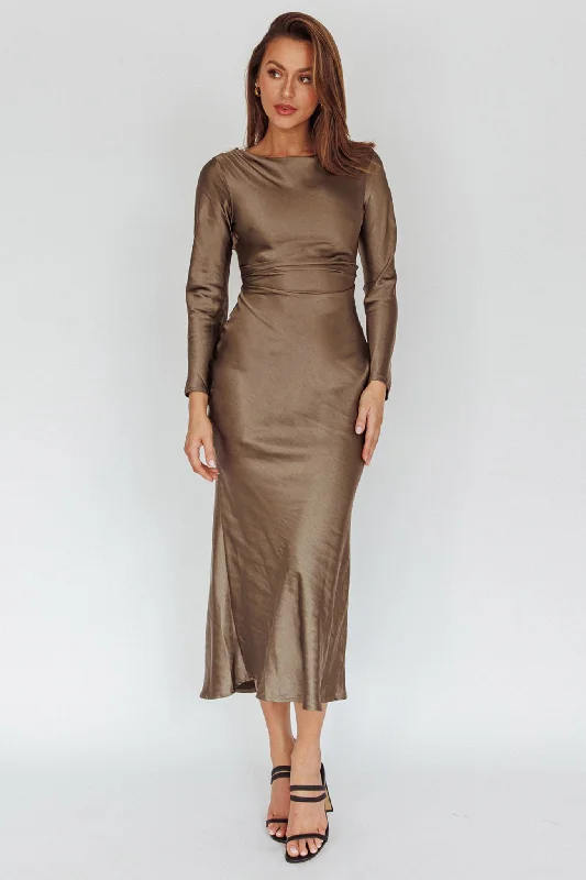 ladies-midi-dress-solid-serenity-Loveland Cowl Back Midi Dress Olive