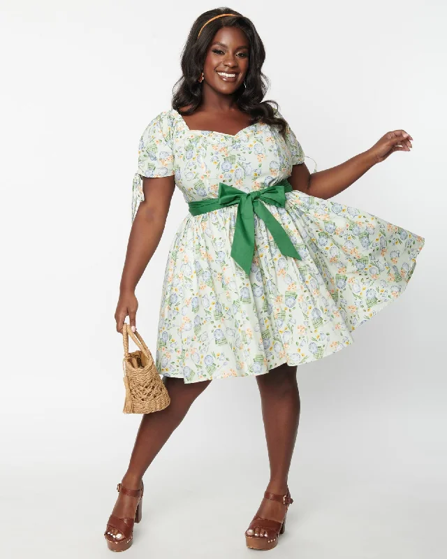 ladies-flared-dress-casual-charm-Unique Vintage Plus Size Mint & Afternoon Tea Dakota Flare Dress | Mint & Afternoon Tea