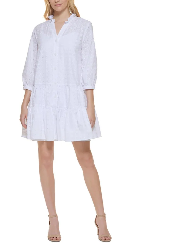 Women's shirt dress core chic -Womens Cotton Eyelet Shirtdress