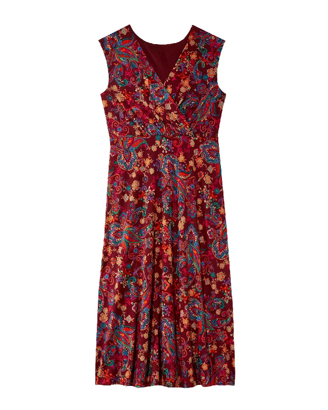 Women's maxi dress icy flair -Springfield V-Neck Maxi Dress | Burgundy / Navy