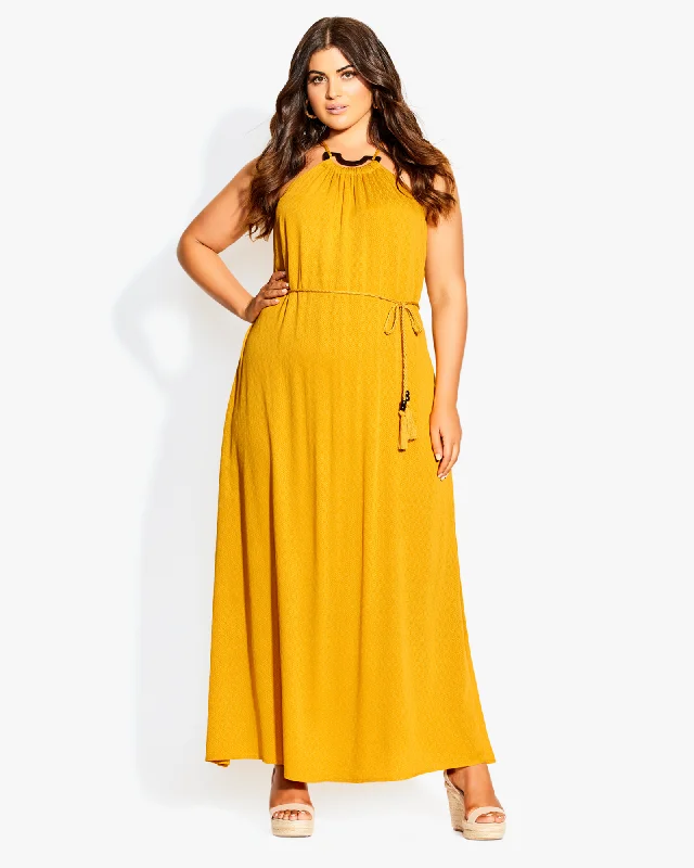 Women's maxi dress sleek pop -Maggie Halter Maxi Dress | Yellow