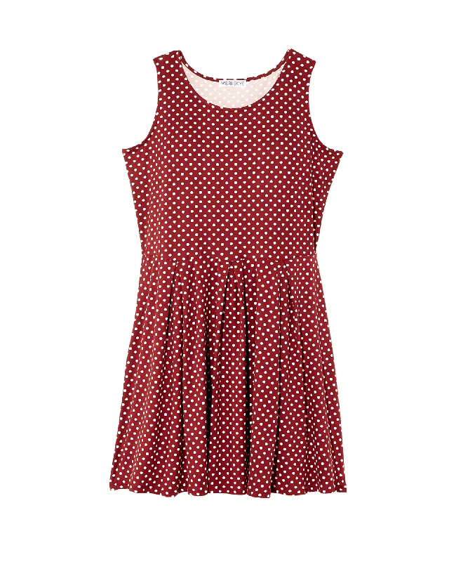 ladies-flared-dress-denim-dusk-Aurora Sleeveless Fit and Flare Dress | Burgundy / Ivory