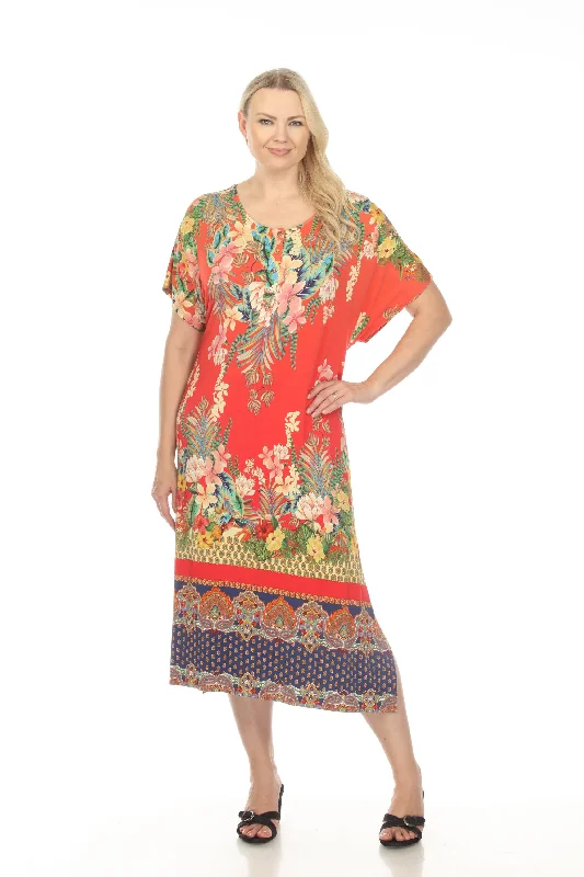 Women's maxi dress beat chic -Johnny Was Rapsodia Floral Maxi Henley Dress T33023 Boho Chic