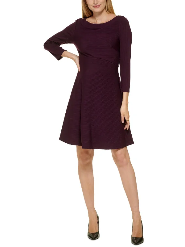 ladies-flared-dress-stretchy-sway-Womens Ribbed Knee Fit & Flare Dress