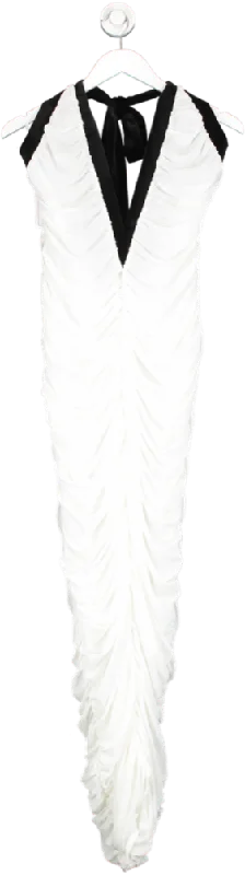 Women's maxi dress gloss chic -kai White Zara Halter Ruched Backless Mesh Maxi Dress UK L