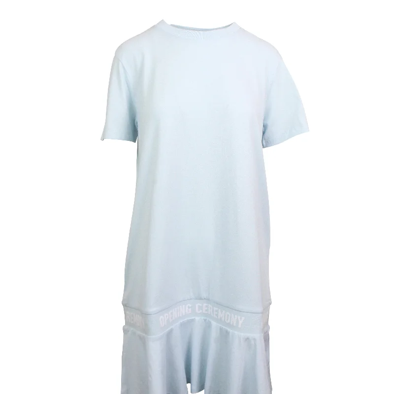 Women's shirt dress gleam glow -Blue Cotton Scallop OC Elastic Logo T-Shirt