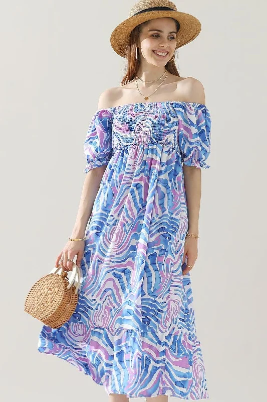 ladies-flared-dress-keyhole-kiss-MABLE PATTERN OFF SHOULDER FLARE MAXI DRESS