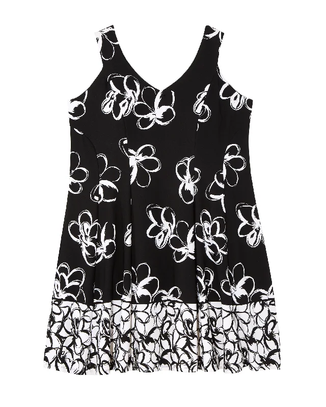 ladies-flared-dress-rose-ripple-Cabot Fit and Flare Dress | Black / White