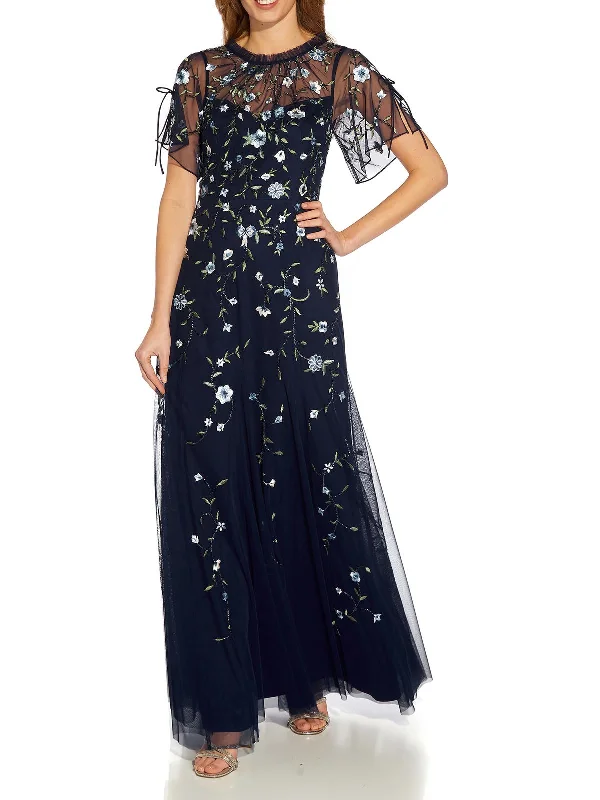 Women's maxi dress tropic pop -Womens Embroidered Maxi Evening Dress