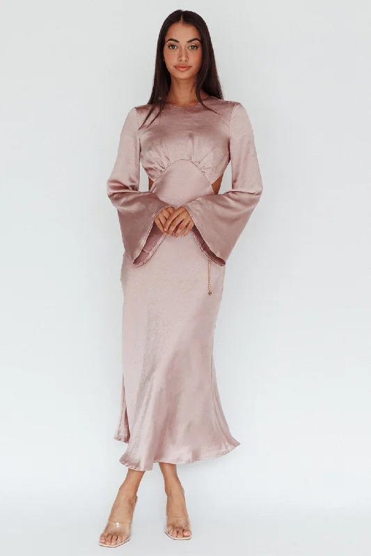 ladies-midi-dress-linen-lush-Doting Bell Sleeve Cut-Out Midi Dress Wood Rose