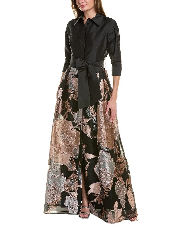 Women's shirt dress shine chic -Teri Jon by Rickie Freeman Taffeta Shirt Gown