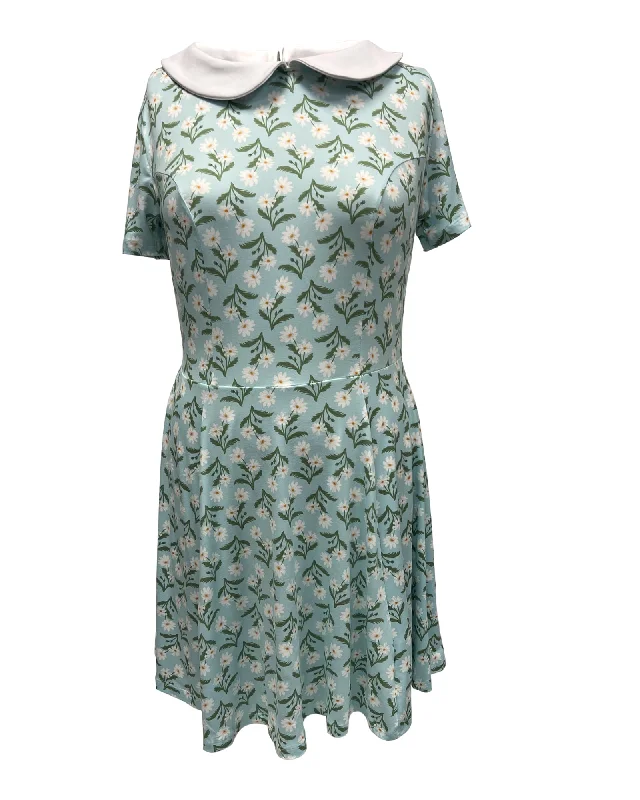 ladies-flared-dress-v-neck-vogue-Unique Vintage Light Blue & Daisy Margot Fit & Flare Dress | Blue, Floral